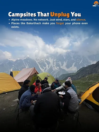 Our campsites at places like Bakarthach on the Beas Kund trail are designed to help you unplug. No network, just wind, stars, and silence.
