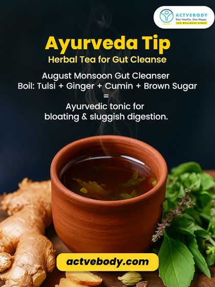 My Go-To Herbal Tea for a Monsoon Gut Cleanse. Feeling bloated or sluggish during the rains? This simple Ayurvedic tonic can help. I recommend boiling Tulsi, ginger, and cumin with a little brown sugar to create a tea that soothes bloating and supports sluggish digestion.