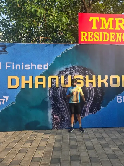 The finish line banner for the Dhanushkodi 600 BRM. It's a proud moment for every randonneur to stand in front of this after completing such a challenging ride.
