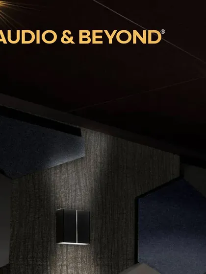 A closer look at the design elements of our "Entertainment Reimagined" concept. Notice the textured wall panels for acoustic treatment, the precise placement of recessed ceiling lights, and the comfortable, fabric-upholstered cinema seats.