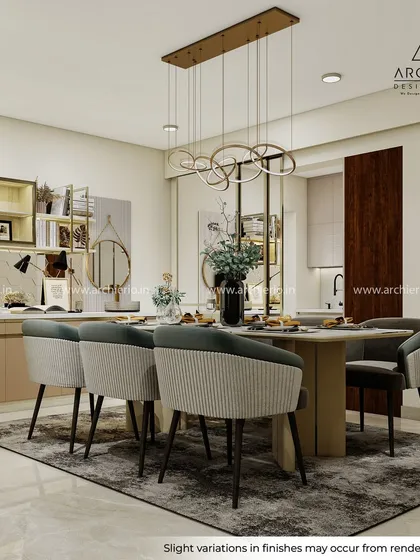 This is a glimpse of how I envision a complete living and dining space. It’s about creating a cohesive, aspirational environment with refined furniture, elegant lighting, and a calm color palette that makes a statement of sophisticated living.