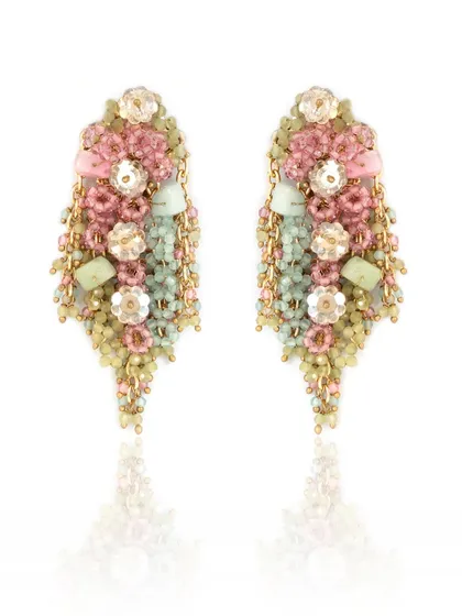 The full product shot of our pastel danglers, highlighting the floral-inspired design and delicate chains.