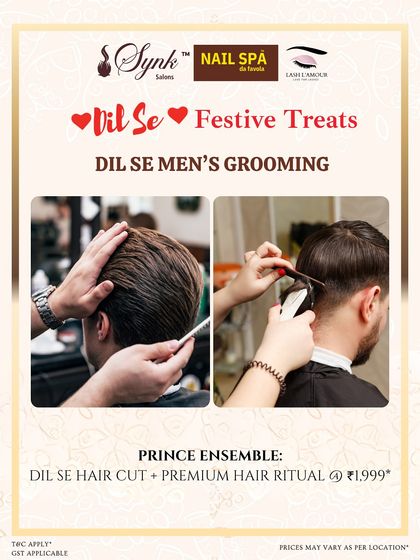 A festive offer for our "Prince Ensemble" men's grooming package, including a precision haircut and a relaxing premium hair ritual.