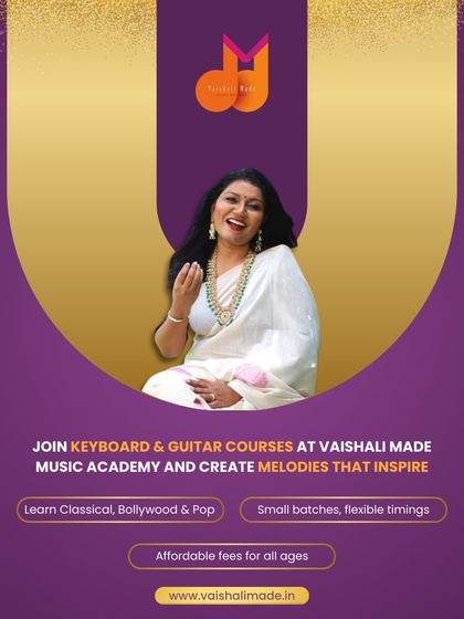 Our keyboard and guitar courses are designed to create melodies that inspire. We offer classes in Classical, Bollywood, and Pop styles, with small batches and flexible timings for all age groups.