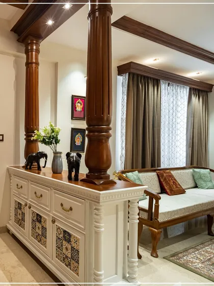 A view showing a dining space, cozy corners, and a touch of greenery, creating a warm and inviting home.