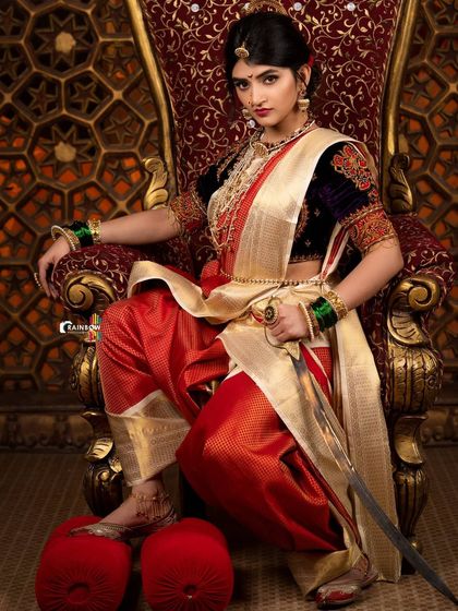 This shot from the Sreeleela warrior series brings the focus back to the subject's powerful stance and the details of the handcrafted sword.