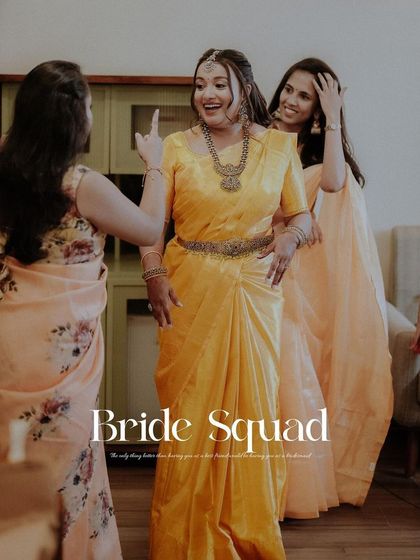The bride and her squad sharing a laugh during the engagement festivities. Capturing these moments with your closest friends is an essential part of the story.