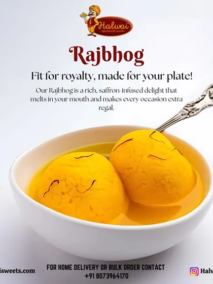 Fit for royalty, made for your plate. My Rajbhog is a rich, saffron-infused delight that makes every occasion extra regal.