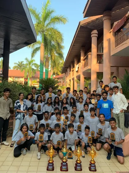 The entire Vikings contingent in Goa, surrounded by the trophies they won. This is what a successful tour looks like.