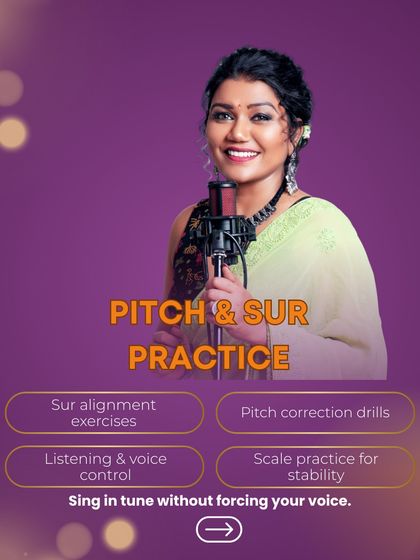 Hitting the right notes consistently is a science. This graphic details our focus on 'sur' alignment exercises and pitch correction drills, which are essential for singing in tune without forcing your voice.