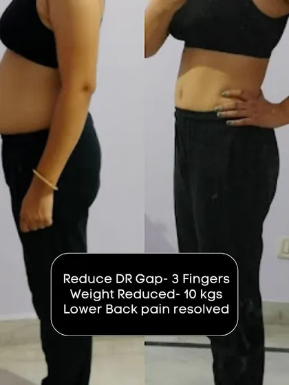 A duplicate of image 220, highlighting the amazing results of a 10 kg weight loss, 3-finger DR reduction, and resolved back pain.