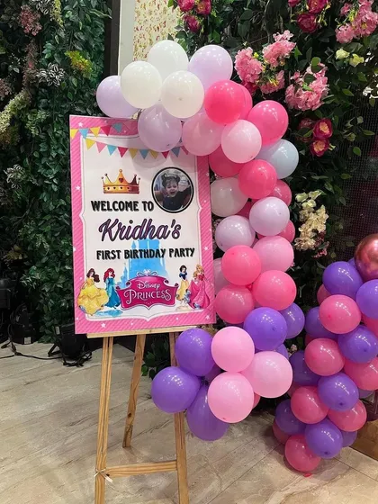 The custom welcome sign for the Disney Princess first birthday party.