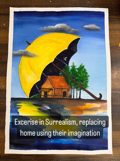 An exercise in Surrealism. Here, we explored replacing the sky with a night scene inside an umbrella, pushing the boundaries of imagination.