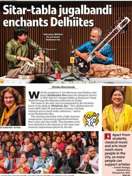Happy to see the Times of India had a lovely coverage of my recent concert for Spicmacay at Sunder Nursery. It's great to see classical music get such visibility.