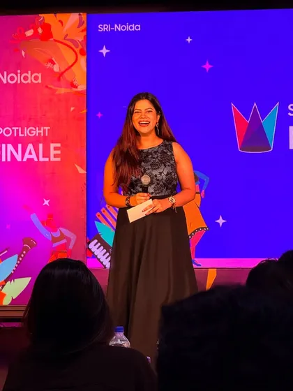 That moment of pure joy while hosting the Spotlight Finale for Samsung India. My goal is to connect with the audience and share a genuine laugh, making corporate events feel less like work and more like a celebration.
