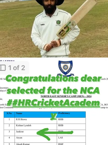 A proud moment as our player Jaskirat is selected for the NCA North East Senior's Camp.