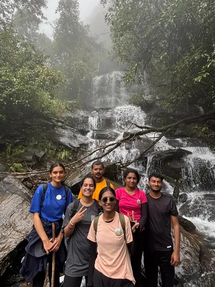 More happy faces at the waterfall. Taking a dip or just enjoying the cool spray is a highlight for many on this Western Ghats adventure.