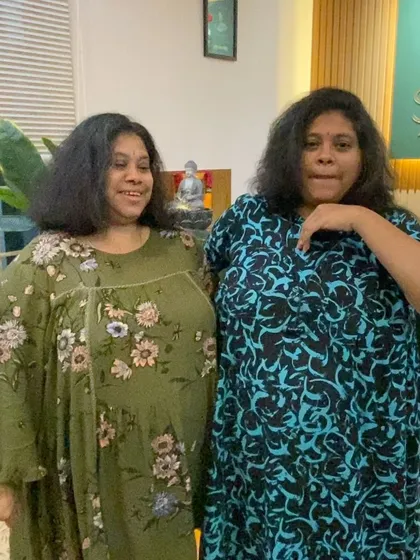 Two happy clients after their services. Their smiles and relaxed look are the best testimonials.