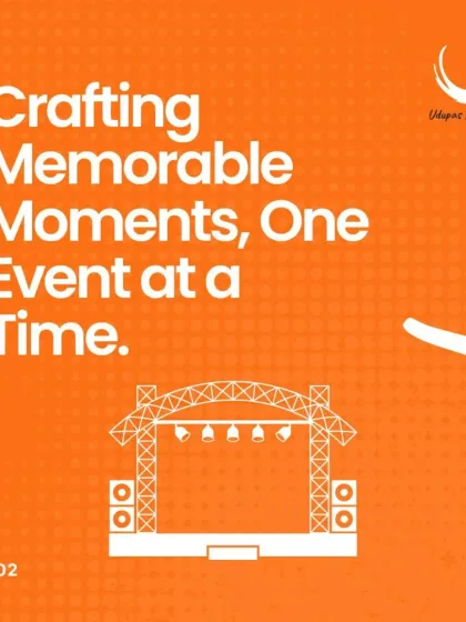 A promotional graphic highlighting our expertise in crafting memorable moments, one event at a time. The icon of a large stage represents our capability in managing large-scale productions.