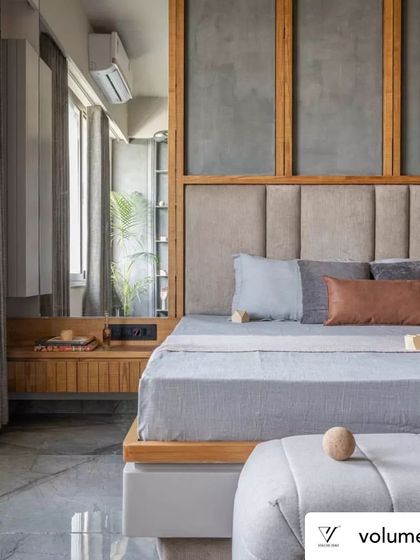Another shot of the bedroom, showing the custom bed frame and soft furnishings. The large mirror on the wardrobe door reflects light and the view from the window, another technique I use to make spaces feel more open and connected.