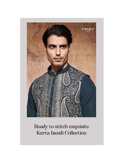 A preview of our ready-to-stitch kurta bandi collection. This polaroid-style shot features an exquisitely embroidered paisley waistcoat.