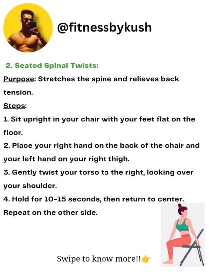 Stuck at a desk all day? Here are some easy exercises you can do right in your chair. These seated leg lifts, spinal twists, and shoulder rolls will help relieve tension and strengthen your muscles.