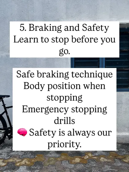 We practice braking and safety drills until they become second nature. This image reinforces our commitment to safety, showing how we focus on controlled stopping as a core skill from day one.