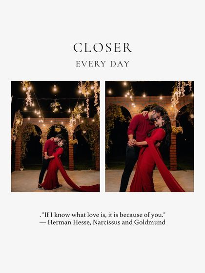 A graphic featuring two romantic pre-wedding photos with the words "Closer Every Day," perfect for sharing their love story.