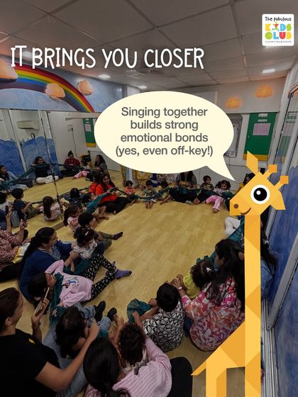Our mascot Ziggy the giraffe knows that singing together builds strong emotional bonds, even if it's a little off-key. Music at the club helps children express emotions and improve memory through playful songs.