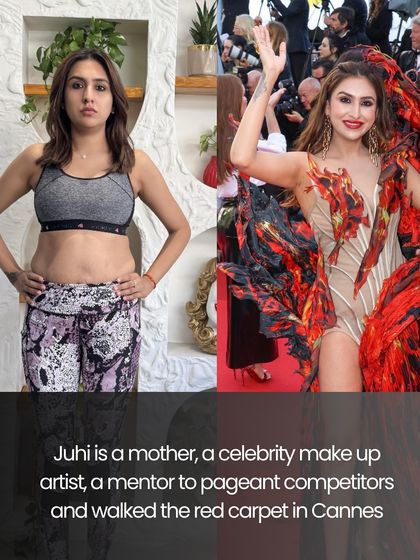 Juhi is a mother, a celebrity makeup artist, and a mentor who walked the red carpet at Cannes. She achieved her transformation while juggling a high-profile career and family life, showing that even the busiest people can make time for their health.