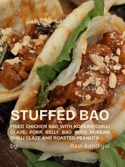 From the Plats Playground, Chef Ravi Kandiyal's Stuffed Bao. We tested both fried chicken and pork belly versions with a Korean chili glaze and roasted peanuts.