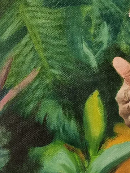 A detail shot of the lush, green background.