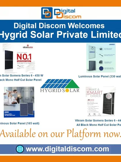 Hygrid Solar Private Limited joins our marketplace with top-tier solar panels from brands like Vikram Solar and Luminous.