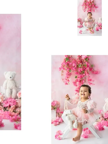 Another lovely collage from the same pink themed shoot, this time featuring a teddy bear friend. It shows the variety and storytelling we can achieve within a single theme.