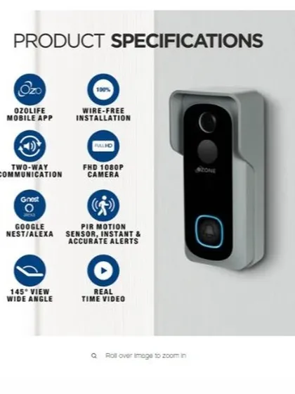 A detailed look at the product specifications for our wire-free video doorbell. Features like two-way communication, real-time video, and instant PIR motion sensor alerts are designed for your security and convenience.