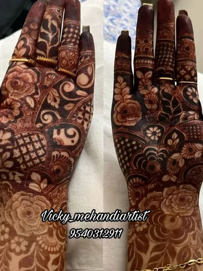 A side-by-side comparison of the front and back of a hand, both showing a consistent, deep, and beautiful stain.