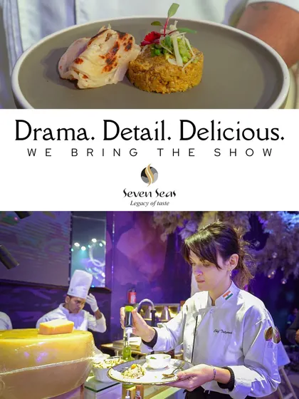 Drama. Detail. Delicious. This is where the show begins, from our chef finishing a dish with a flourish from a parmesan wheel to the final, artfully plated masterpiece.