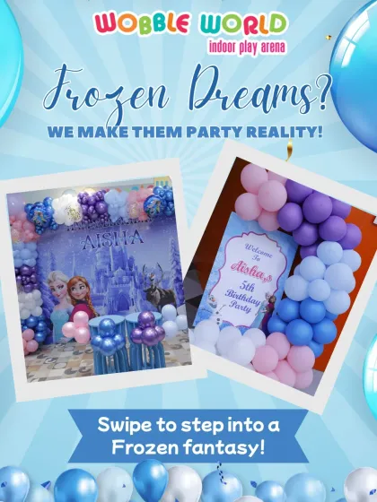 An advertisement showcasing our ability to create 'Frozen' themed party realities. We turn fantasy into a fun-filled celebration for your little princess.