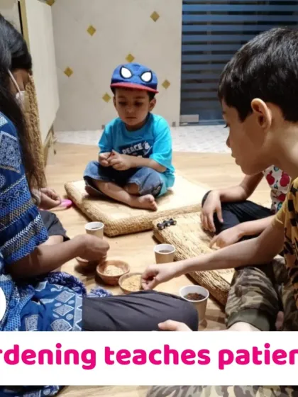 Children learning about seeds and soil. Gardening teaches patience as they wait for their seeds to sprout and grow.