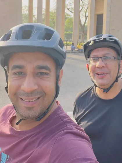 A selfie of two members during a ride. The smiles are genuine and the friendship is real.