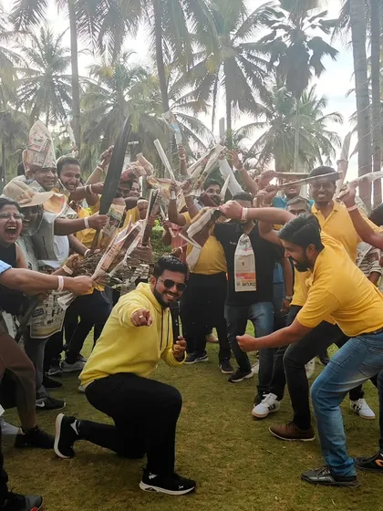 Team building should be about genuine fun and connection. Here, I'm leading a group in a high-energy activity that gets everyone laughing, strategizing, and working together.