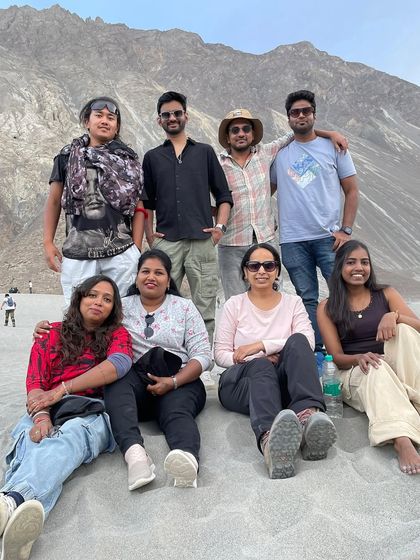 Chilling with the group in the surreal sand dunes of Nubra Valley, Ladakh. I plan trips that give you plenty of time to relax and soak in the unique landscapes.