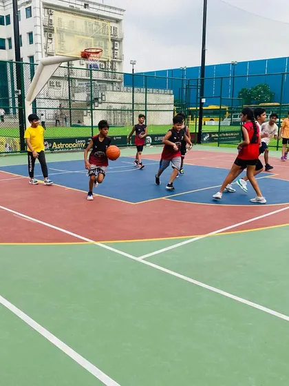 A player dribbles the ball.