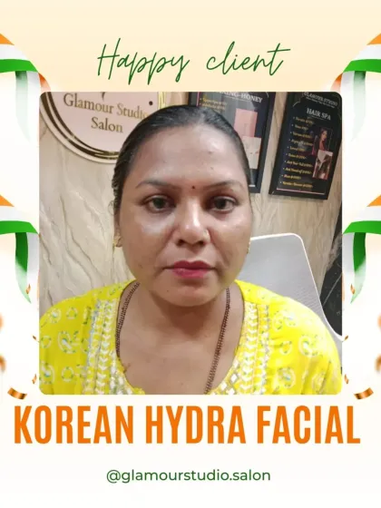 This happy client is showcasing the beautiful results of her Korean Hydra Facial. Her skin looks plump, hydrated, and has that signature Korean beauty glow.