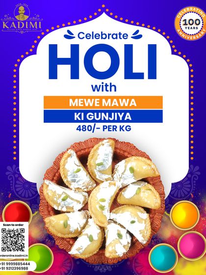 Our Mewe Mawa Ki Gunjiya is a classic Holi treat, filled with rich khoya and dry fruits. A taste that you will always remember.