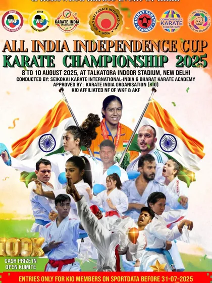 An official poster for our All India Independence Cup Karate Championship. Affiliation with KIO grants your dojo and athletes exclusive access to prestigious, high-stakes national tournaments like this, which are essential for experience and selection.