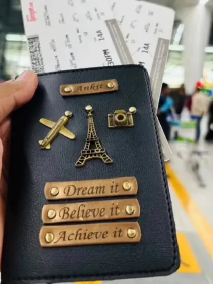 There is no better feeling than seeing my creations out in the world. This personalized passport cover, complete with name, charms, and motivational quotes, is ready for its journey at the airport.