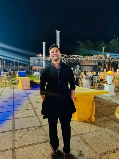 A candid moment at a wedding venue before the party kicks off. Taking a second to soak in the beautiful setup.