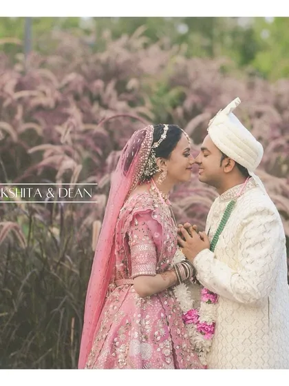 This is the magic we create. A perfectly coordinated couple, Rakshita and Dean, lost in their moment. We handled their styling completely virtually, proving that distance is no barrier to creating your dream wedding look.