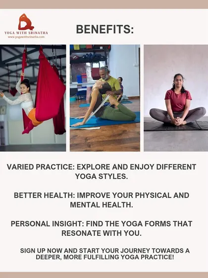 An advertisement for our 10-day intensive yoga workshop, highlighting the benefits of exploring different yoga styles to improve health and gain personal insight.